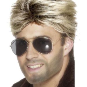 George Michael 80's Wig - Optional Glasses & Stubble Make up